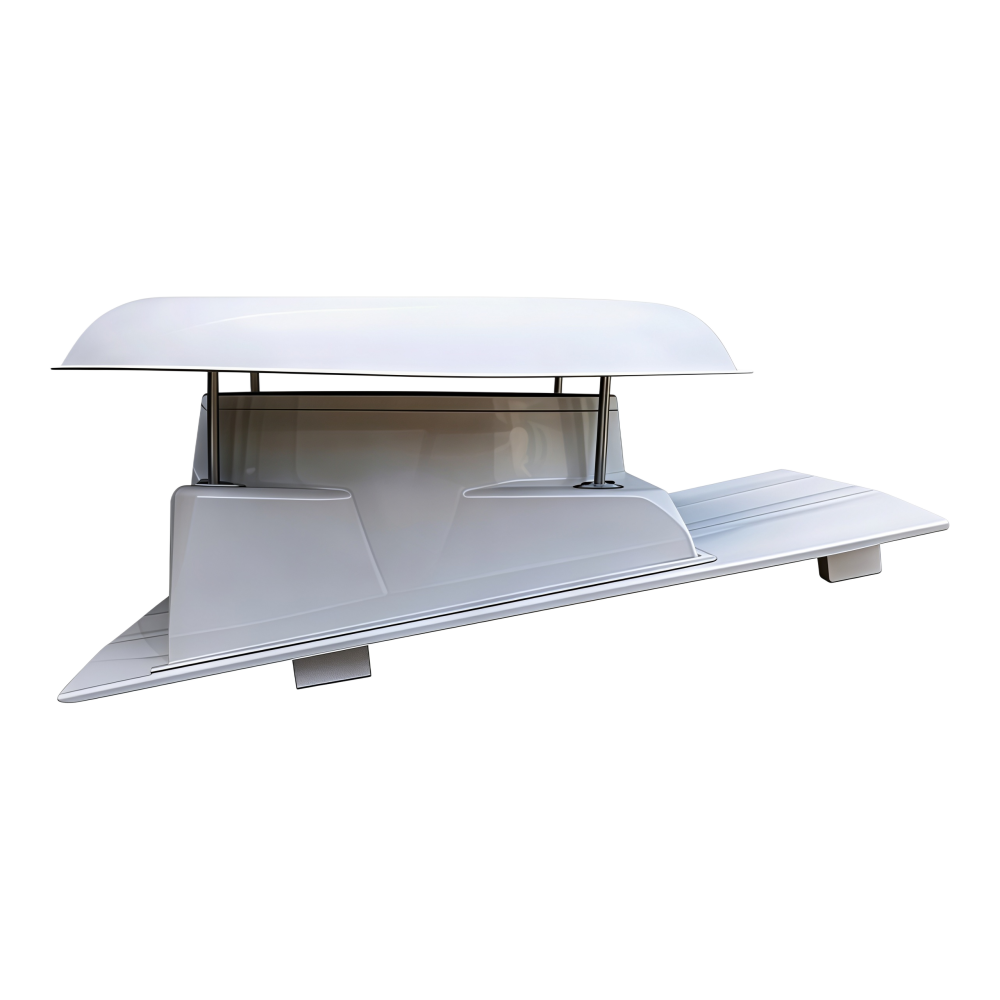 Slope-type FRP rooftop exhaust fan, side view with waterproof cap